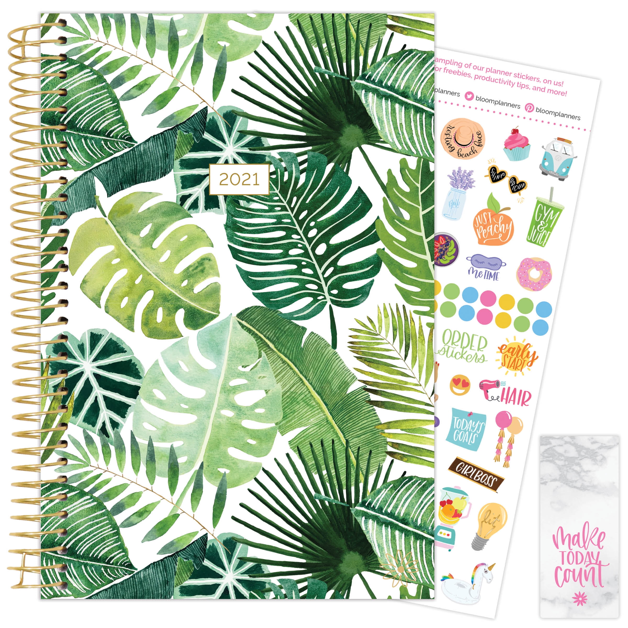 2021 SOFT COVER DAILY PLANNER & CALENDAR, TROPICAL PALM LEAVES bloom