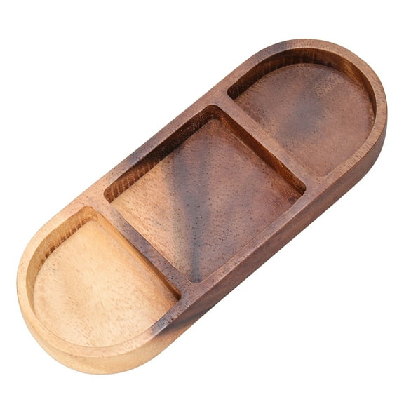 PONDER Retro Natural Wooden Dip Dish Condiment Plate 3-Grid Flavored Sauce Vinegar Bowl Compartment Seasoning Dipping Plates