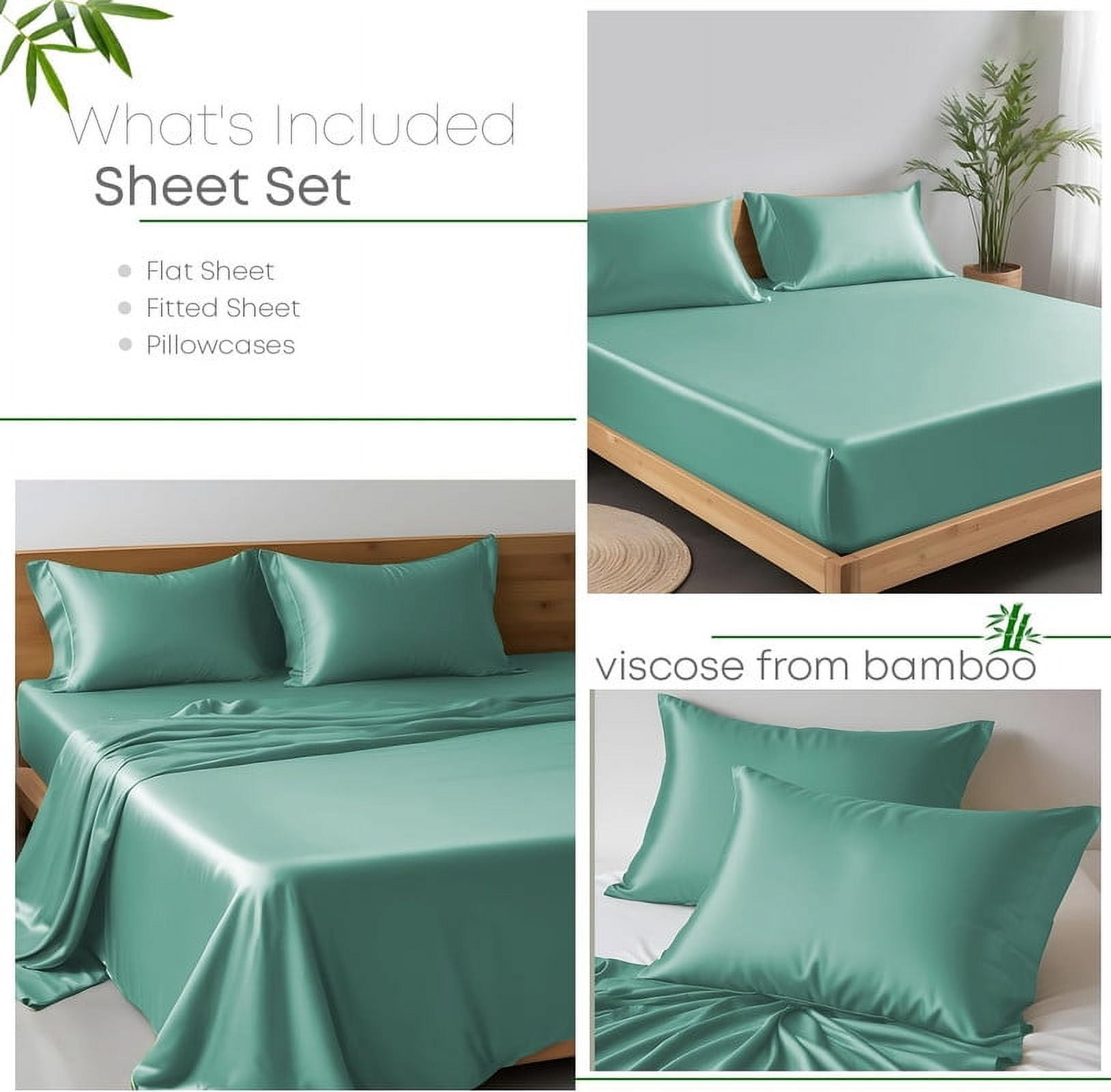 100% Bamboo Split King Sheet Set - Ultra Soft, Breathable & Cooling, Ideal for Hot Sleepers, 16" Deep Pocket, Hotel Luxury Bedding (Aqua)