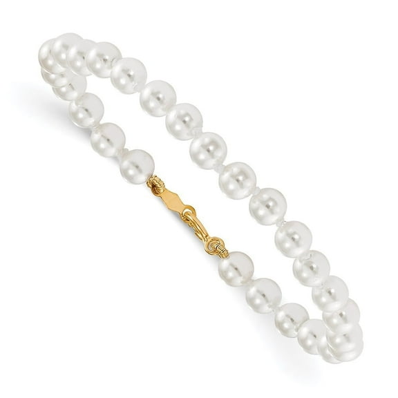 Auriga Fine Jewelry 14K Yellow Gold 5.5mm Shell Pearl Bracelet 5.25 inch for Women