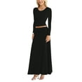 thumbnail image 3 of Sweet Hearts 2 Piece Sets for Women- Casual Modal Solid Maxi Skirt Long Sleeve Crop Tops Womens 2 Piece Outfits Fall Made in USA (Black, Large), 3 of 7