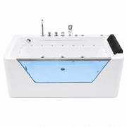 67 Luxury Whirlpool Bathtub with Panoramic Glass Window | 7 Hydro-Massage Jets, Waterfall Faucet & LED Chromatherapy | 1HP 750W Motor, Acrylic Spa Jetted Tub (110V) –Middle Drain