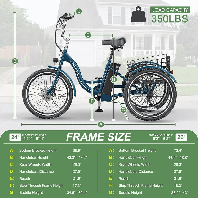 Mooncool Electric Tricycle for Adults 24 26 3 Wheel 350W 36V 7 Speeds Large Basket Suitable for Seniors Walmart