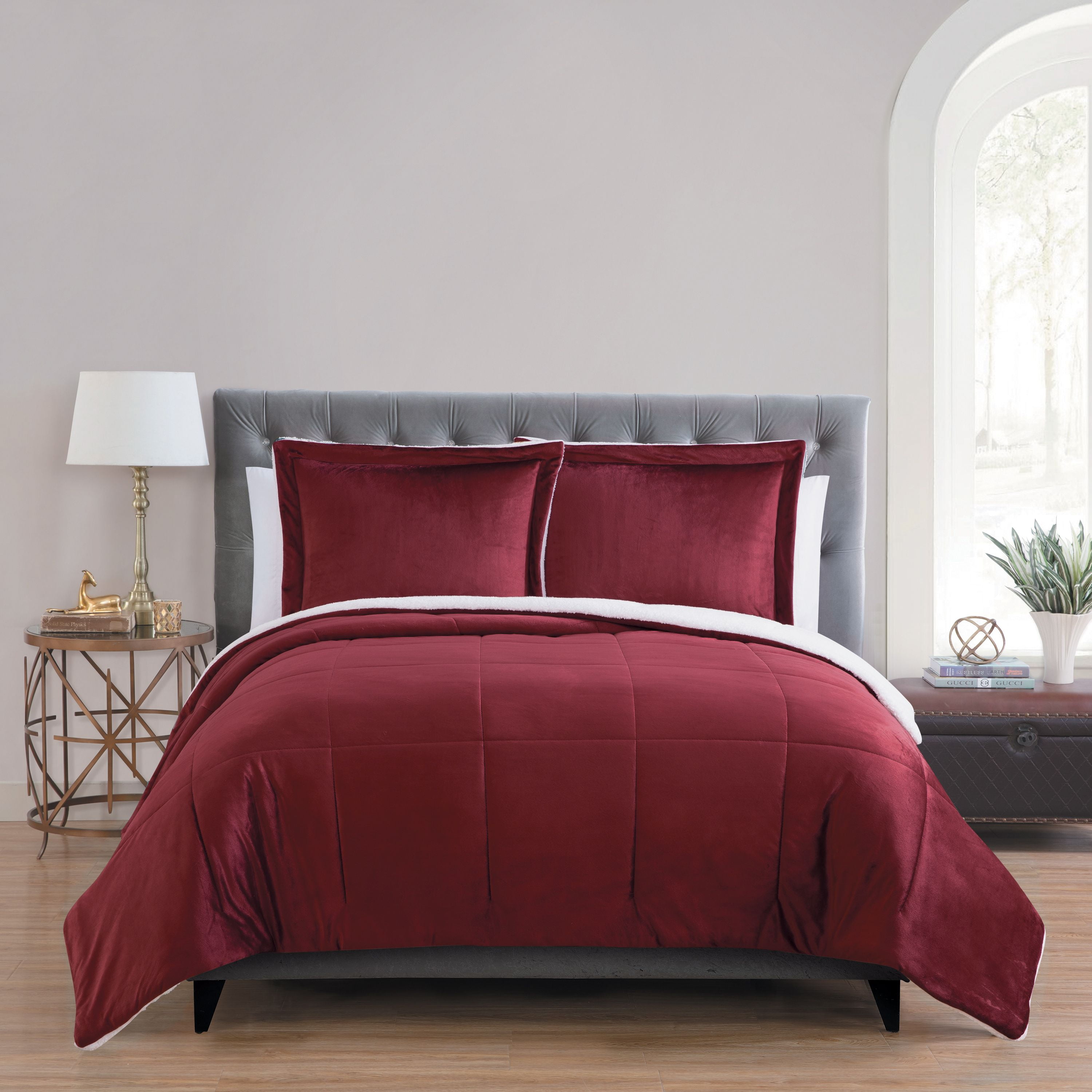 VCNY Home Micro Mink Sherpa Comforter Set, Full/Queen, Red Walmart