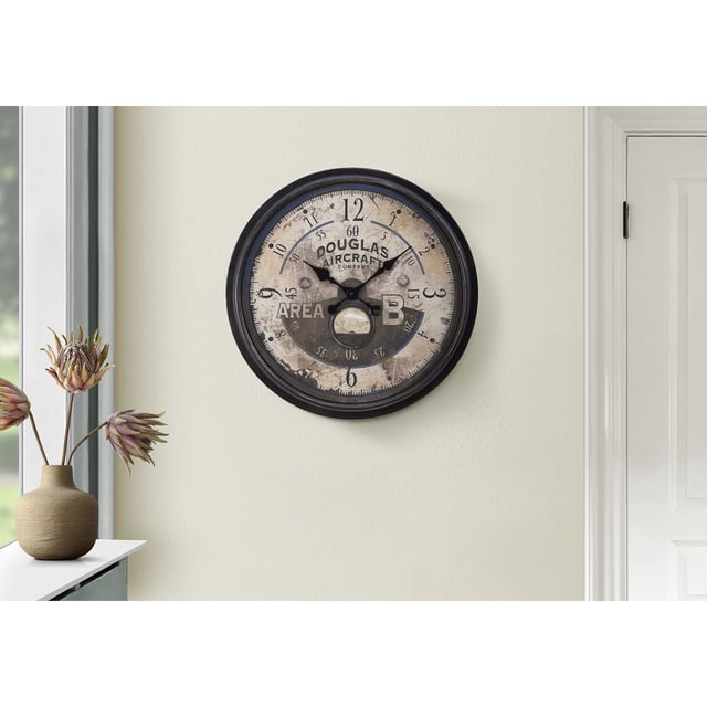 Monarch Specialties I 9055 - Clocks, 20" Round, Wall Clock, Antique Brown, Transitional