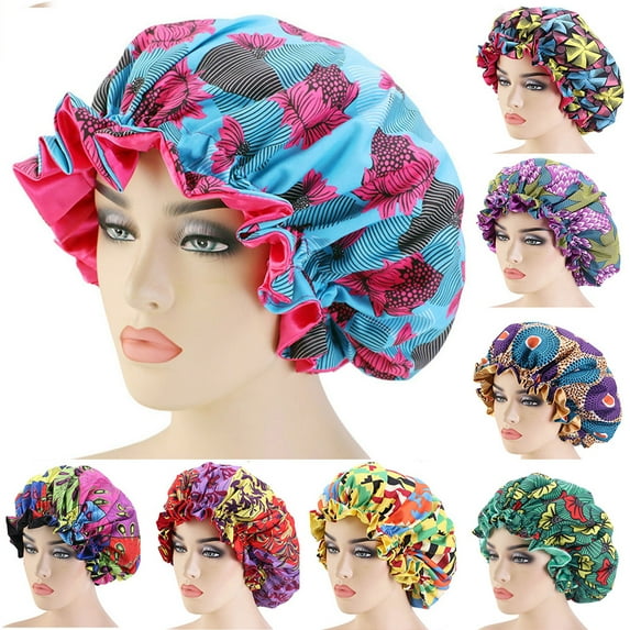 Cheers.US Double layer Shower Cap Bath Hat Hair Care women sleep waterproof reusable