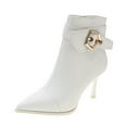 thumbnail image 1 of NECHOLOGY Botas Mujer Adulto Femenino Zapatos Botines mujer Moda mujer Color sólido invierno mantener caliente tacones altos hebilla Correa botines cortos zapatos de punta estrecha (White, 7), 1 of 4