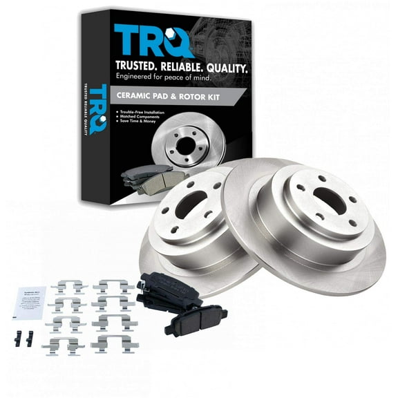 TRQ Rear Brake Pad & Rotor Kit Brake Pads Brake Rotor Ceramic Fits Select 2003-2006 Subaru Baja 2000-2004 Legacy Outback