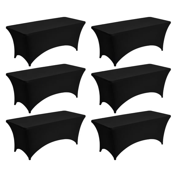 6-Pack Spandex Tablecloth for 6FT Rectangular Tables, Stretch Black Table Cover, Washable, Wrinkle-Resistant for Party Wedding Banquet