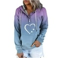 thumbnail image 2 of Jinhomg Women's Quarter Button Sweatshirt Lightweight Heart Printed Drawstring Hoodies Casual Comfy Long Sleeve Holiday Pullover Top with Kangaroo Pocket Purple M, 2 of 5