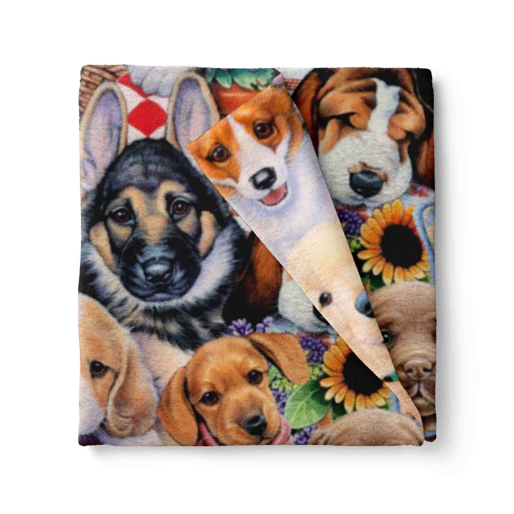 Mainstays 58" 100% Polyester Lux Anti-pill Fleece Garden Puppies Sewing & Craft Fabric by the Yard, Multi