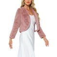 thumbnail image 4 of INSPIRE CHIC Cropped Open Front Jacket for Women's Faux Fur Long Sleeve Bolero Winter Coat S Dusty Pink, 4 of 6