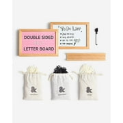 Double Sided 2in1 Message Board, Felt Letterboard Plus Whiteboard, Oak Frame With Stand, 320 Letters and Large Emoji in 3 Canvas Bags, Dry Erase Marker (Pink Felt Side, 320 White and Black Letters)