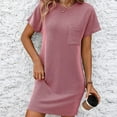 thumbnail image 4 of Staron Robe d'Été pour Femme à Manches Courtes, Col Ras du Cou, Mode, Contraste de Couleurs, Robe Côtelée, Tunique, T-Shirt, Mini, Vacances, Décontractée, 4 of 7