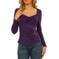 thumbnail image 5 of INSPIRE CHIC Women's Sweetheart Neck Ruched Long Sleeve Slim Rib Knit Top, 5 of 7