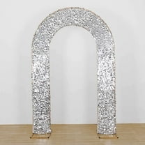 Efavormart Silver Big Payette Sequin Open Arch Backdrop Cover, Sparkly U-Shaped Fitted Wedding Arch Slipcover - 8ft
