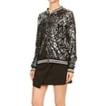 thumbnail image 4 of Womens Long Sleeve Sequin Front Zip Jacket Long Sleeve Ribbed Cuffs Outerwear Tops, 4 of 5