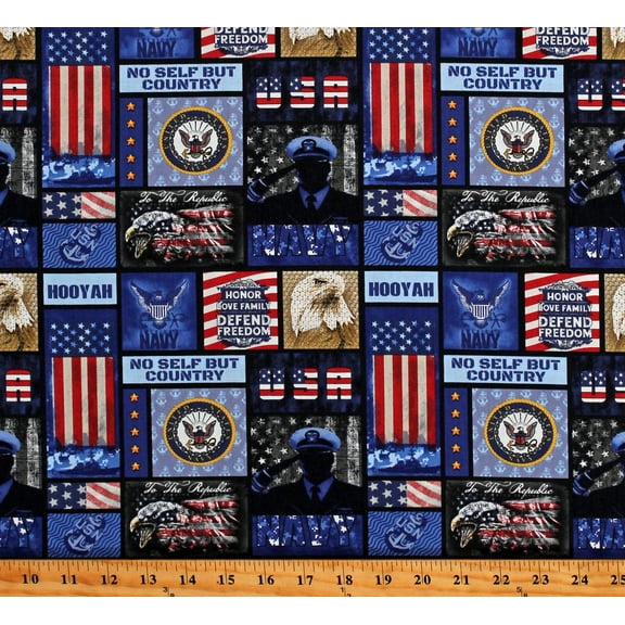 Cotton American Navy Blocks Allover USA Patriotic Military Prints Blue Cotton Fabric Print by the Yard (1339N)
