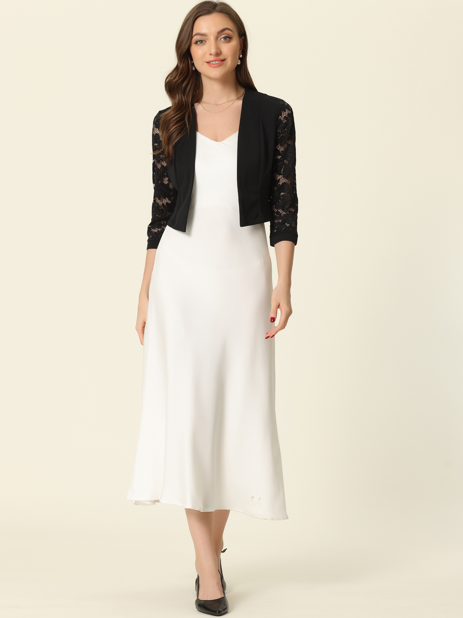 DARING DIVA Women's Lace Panel Crop Bolero Shrug Dress for Work Office S Black