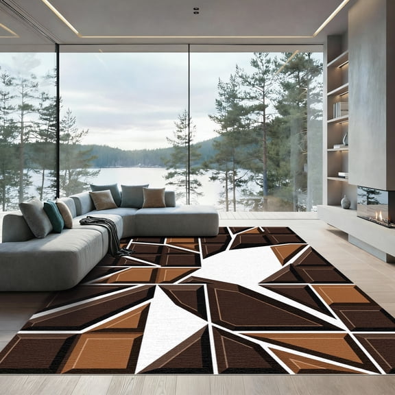 ODIKA 4' x 6' Machine Washable Non-Slip Area Rug, abstract geometric High Traffic Rug, Brown, 1175903