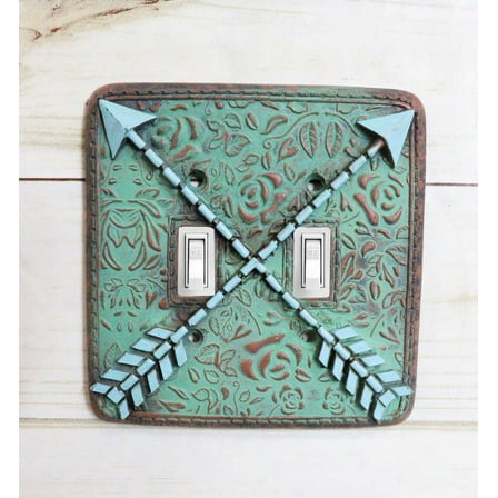 Indian Turquoise Crossed Arrows Friendship Wall Double Toggle Switch Plates Set