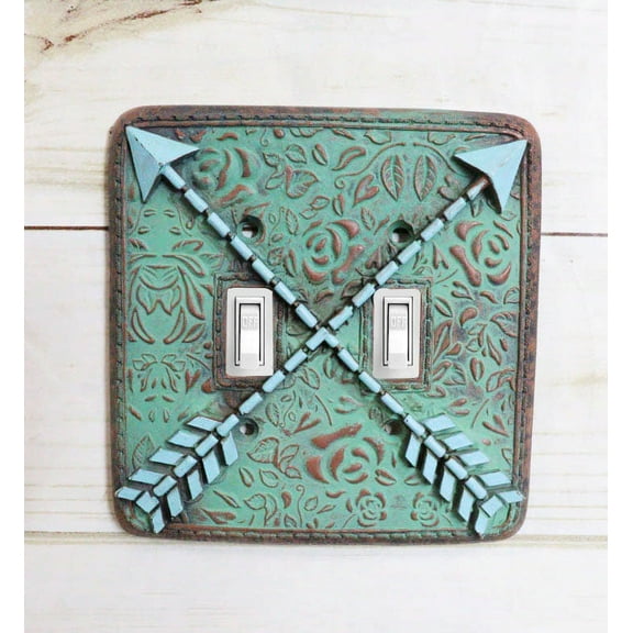 Indian Turquoise Crossed Arrows Friendship Wall Double Toggle Switch Plates Set