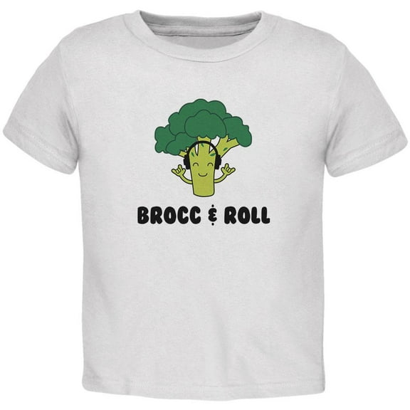 Vegetable Broccoli Rock Brocc and Roll Funny Baby Crewneck T Shirt White 12 Month