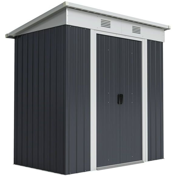 Outsunny 6' x 4' Metal Outdoor Storage Shed w/ Sliding Doors Charcoal Grey