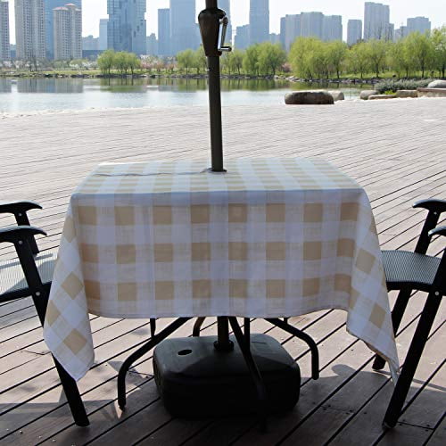 Aoohome Square Summer Table Cloth With Zipper And Umbrella Hole Fabric Spill Proof Water Resistant Checd Linen Design For Spring Bbqs Machine Washable Heavy Weight 60 X60 Inch Beige Com Aoohome Square Summer Table Cloth With, Outdoor Tablecloths With Umbrella Hole And Zipper Square