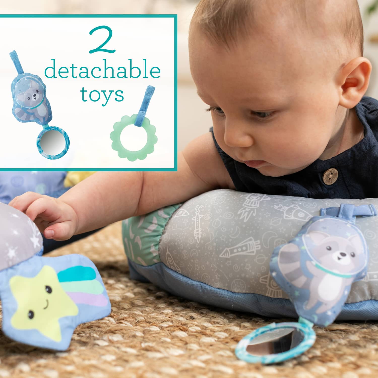 Infantino 2-in-1 Tummy Time & Seated Support Activity Gym for Ages 6-12 Months, Multicolor Space