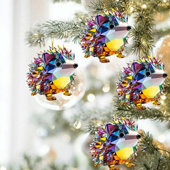 Taicans ‌Rainbow Crystal Hedgehog Christmas Tree Ornament 2D Holiday Hanging Decoration for Xmas Tree Party,3.14in/8cm,Festive Animal Hanging Decorations‌