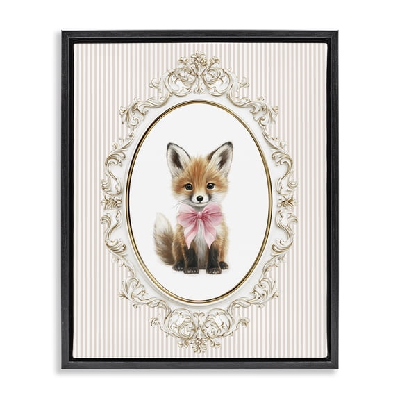 Stupell Industries Cottage Vintage Baby Fox Black Floating Frame Canvas Art, 17 x 21, by Christine Simpson Art