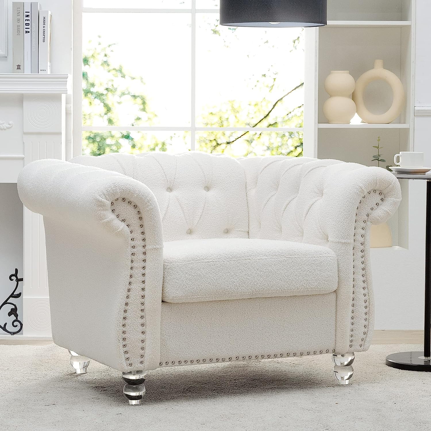 Miniyam 39" Chesterfield Fabric Single Sofa,Upholstered Sofa with Tufted Back,Roll Arm Classic Chesterfield Settee Couches for Living Room,Office
