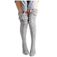 thumbnail image 3 of Women's Thigh High Socks Over the Knee Cable Knit Boot Socks, Long Warm Fashion Leg Warmers Winter Gray One Size, 3 of 4