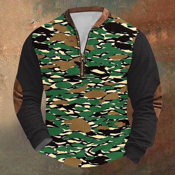 Blusas y camisas de manga larga con cuello redondo para hombre, sudadera con capucha de cuello redondo con cremallera y estampado, sudaderas de manga larga, blusa de poliéster para hombre