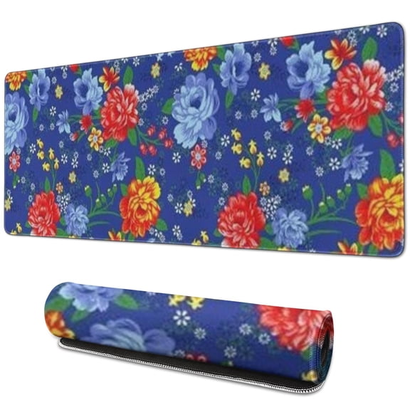 Long Mouse Pads for Desk,Pioneer Flower Floral Print Pattern Desk Mats on Top Of Desks, Desk Mouse Pad Extra Large with 3mm Non-Slip Base and Stitched Edge for Gaming,Office,Work,Home 31.5"x11.8"