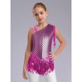 thumbnail image 6 of TiaoBug Kids Girls Sequins Tassels Gymnastics Leotards Ballet Modern Jazz Latin Dance Bodysuit Dancewear Top Hot Pink 10, 6 of 7