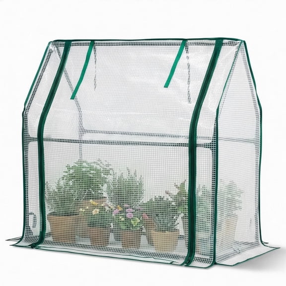 Mini Greenhouse with PE Cover, Indoor Outdoor Plant Gardening Green House for Garden Backyard, 36*18*33in, White