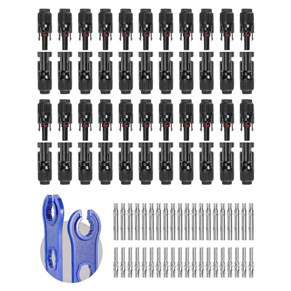 BougeRV 22 Paires de Connecteurs de Panneau Solaire avec une Paire Gratuite de Clapets, Connecteurs Solaires, Connecteurs Mâles Femelles pour Systèmes de Câbles Solaires PV, Adaptés pour 14AWG-10AWG Sola