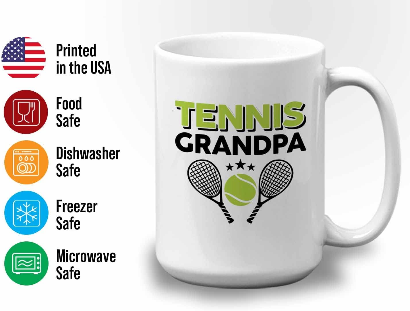 Tennis Player Mug White 15oz - Tennis Grandpa - Court Pro Tennis Racket Ball Winning Double Strategy Trainer Equipment