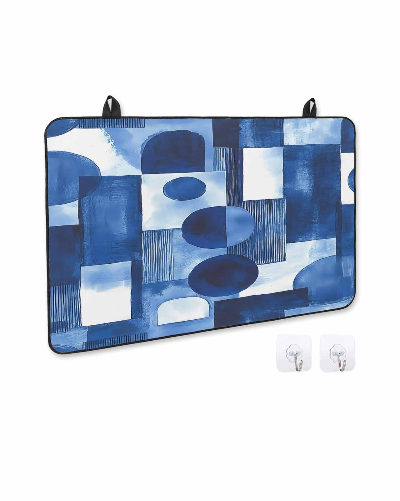 nqOlkjepod Large Induction Cooktop Protector Mat 24"x21", Blue Geometric Stove Top Covers for Electric Stove, Middle Century Vintage Lines Art Stove Burner Cover Mats, Glass Top Stove Cover