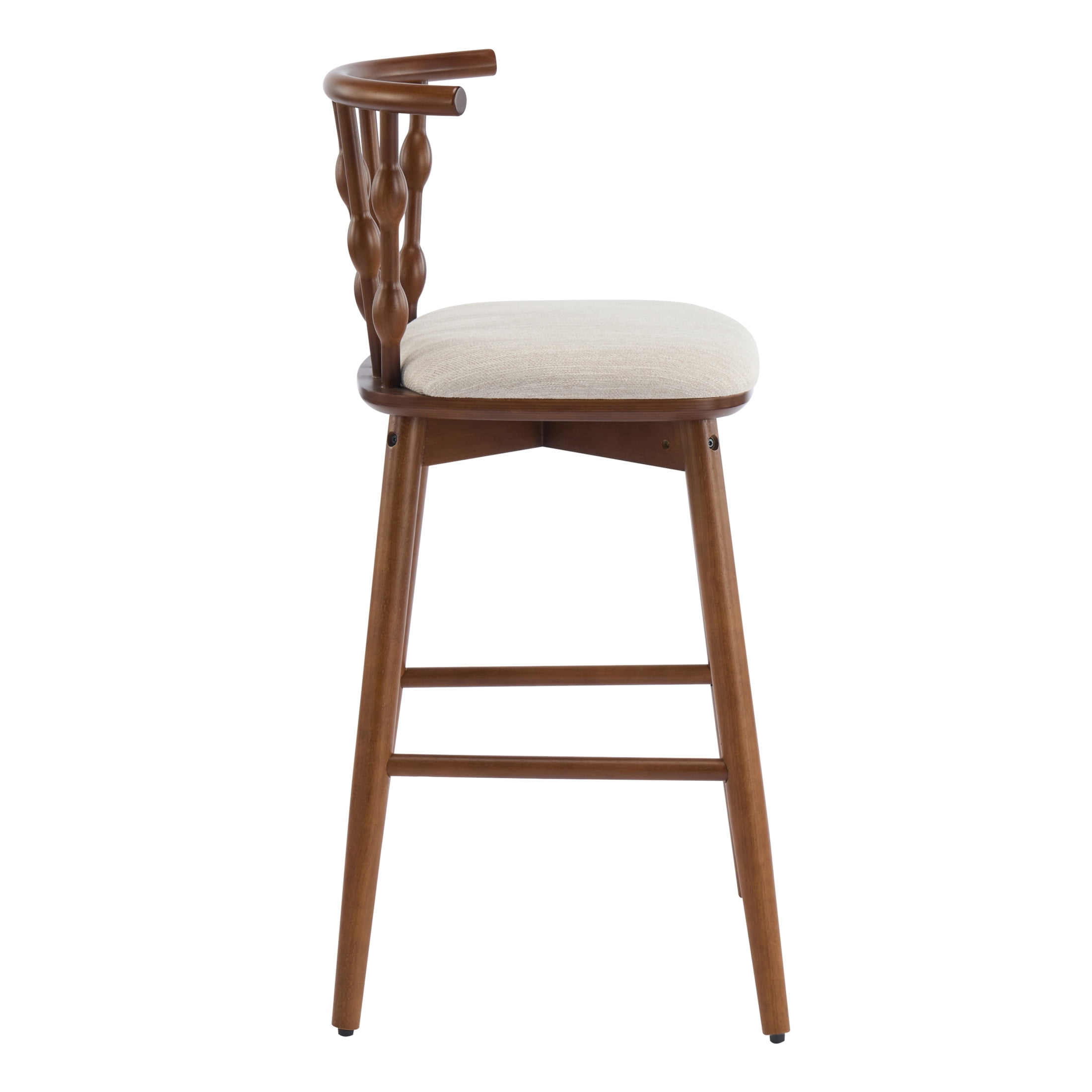 Christopher Knight Home 29" Bar Stools, Walnut Wood Frame with Hourglass Backrest, Beige Cushion, Set of 4