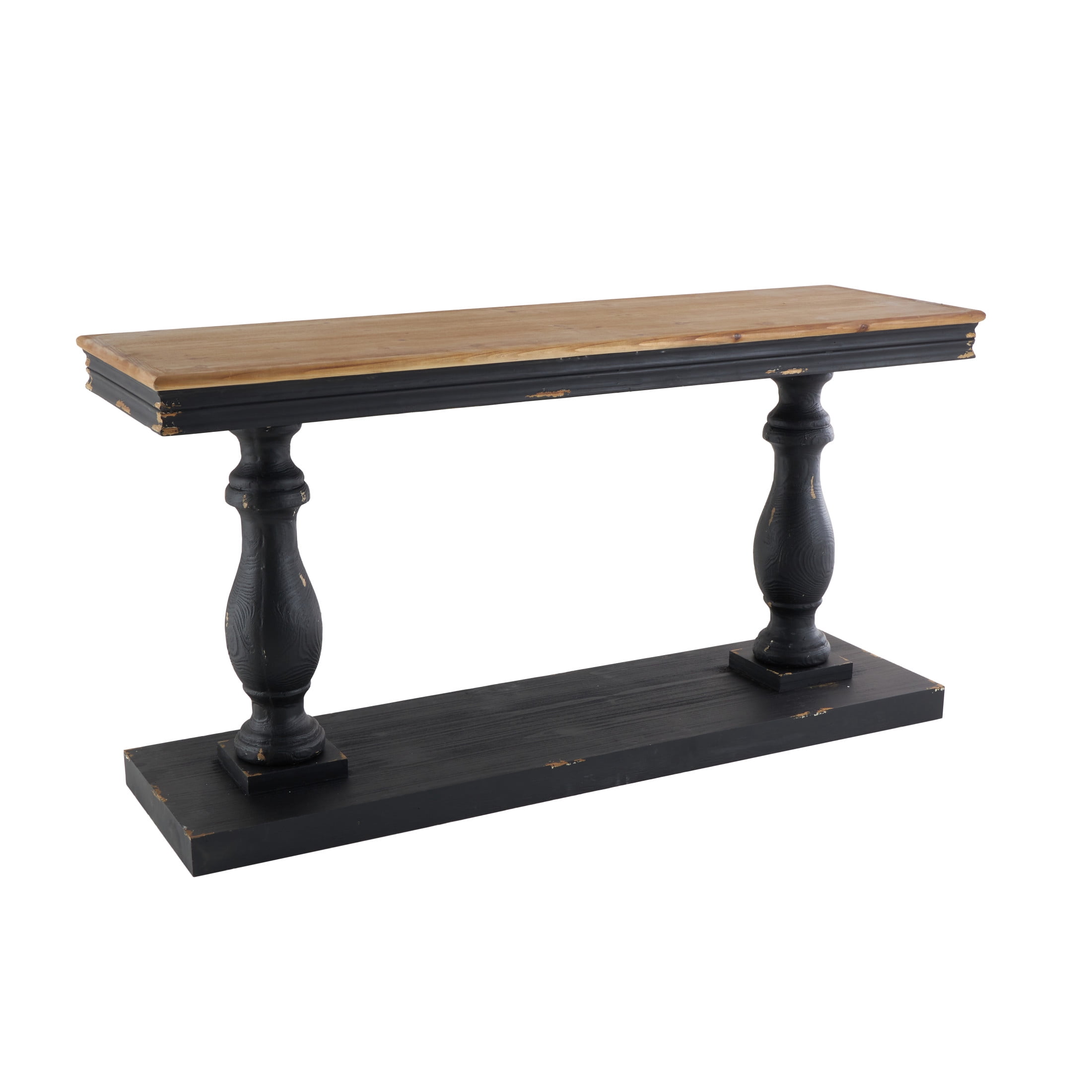 DecMode 59" x 31" Black Wood Distressed Console Table with Brown Wood Top, 1-Piece