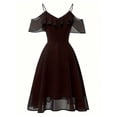 thumbnail image 3 of Black Off-Shoulder Chiffon Midi Dress With Ruffle V-Neck And Spaghetti Straps, 3 of 8