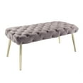 thumbnail image 2 of Nicole Miller Shiloh Velvet Bench Diamond Button Tufted Metal Round Tapered Legs, Lilac/Gold, 2 of 10
