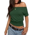 thumbnail image 2 of MOYIKO Womens Off The Shoulder Crop Tops Y2K T Shirts Top Short Sleeve Summer Trendy Fashion Clothes, 2 of 7