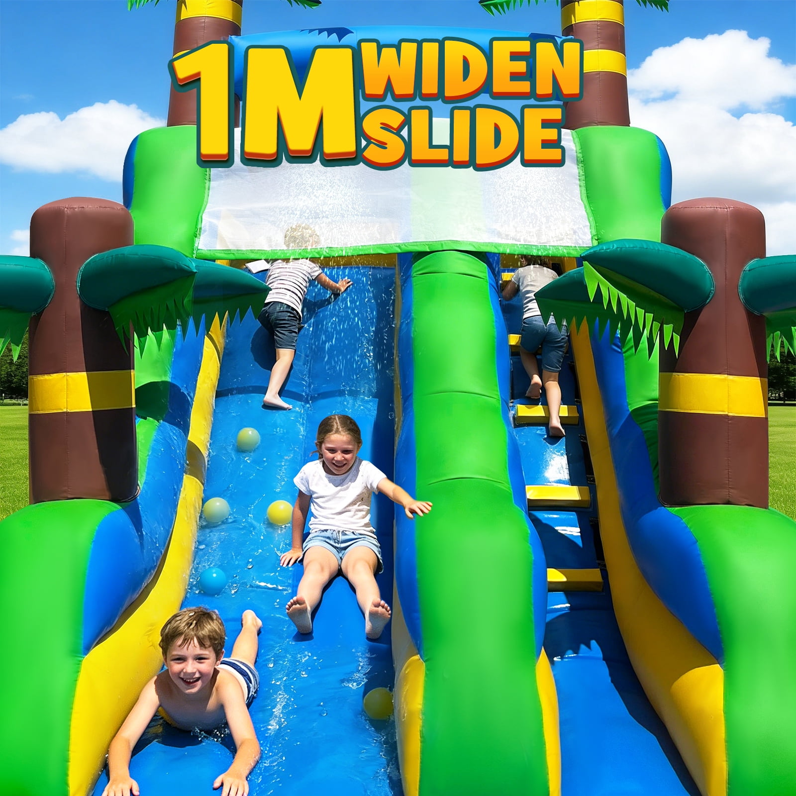 STICCIO 26ft Inflatable Water Slide with Blower, Single Climbing Lane Dual Slide, Splash Pool, Commercial Waterslide for Kids & Adults, Blue