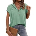 thumbnail image 3 of Hibeli Women's Buttons Down Drawstring Short Sleeve Solid Color Top, 3 of 4