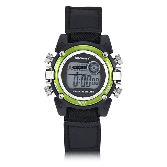 Discovery Youth Digital Watch in Nylon Velcro Black Strap with Green Accent Dial and 30M Water Resistance (DSC523C)