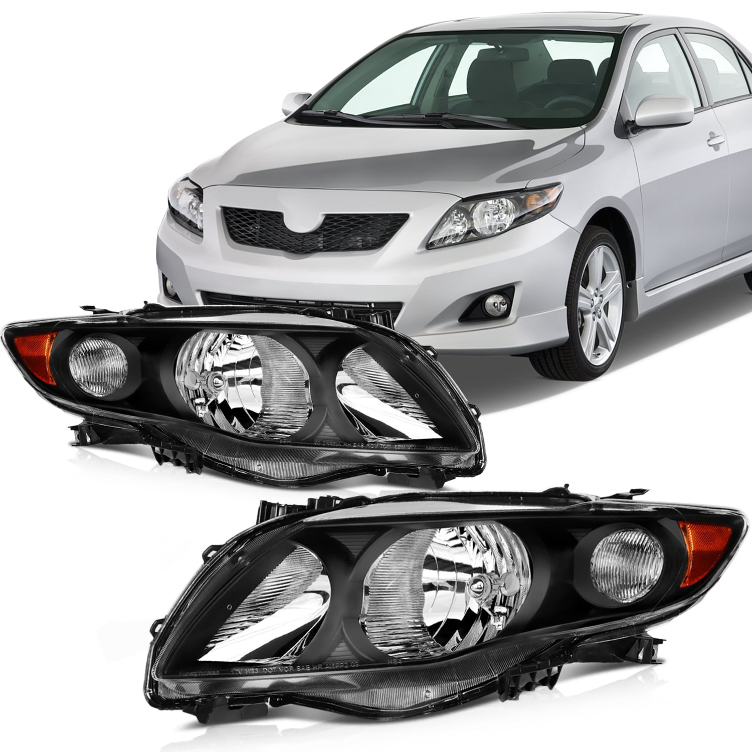 ECCPP headlight assembly kit for 2009 2010 for TOYOTA Corolla Headlights Front Lamp Direct Replacement Pair Left + Right 2503183